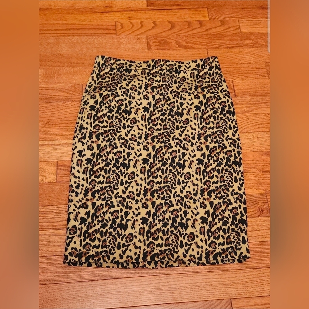 J.Crew Womens Skirt Brown Leopard Print Pencil Cotton Stretch Sz 00 AK697 No.2